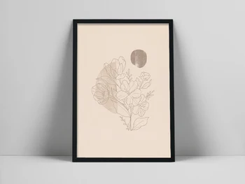 Virág Csokor Art Print | Minimális Virágok vonalas Rajz | Semleges Wall Art | Nyomtatható Virág Fali Poszter majom Poszter | Meleg Col